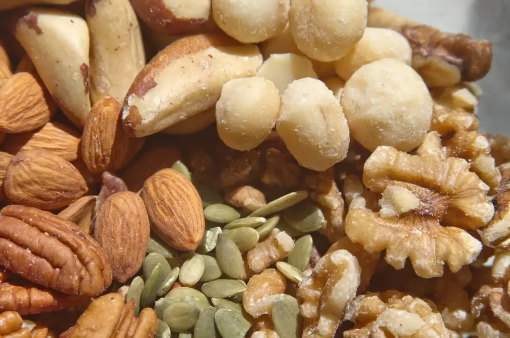 A variety of healthy foods on a table representing liver health.