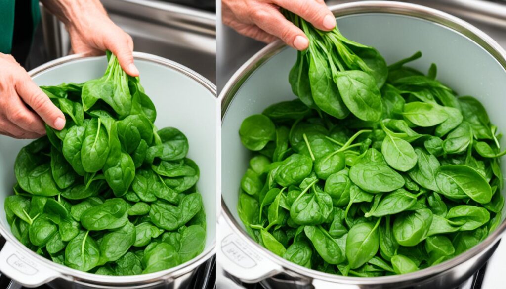 preparing to freeze fresh spinach